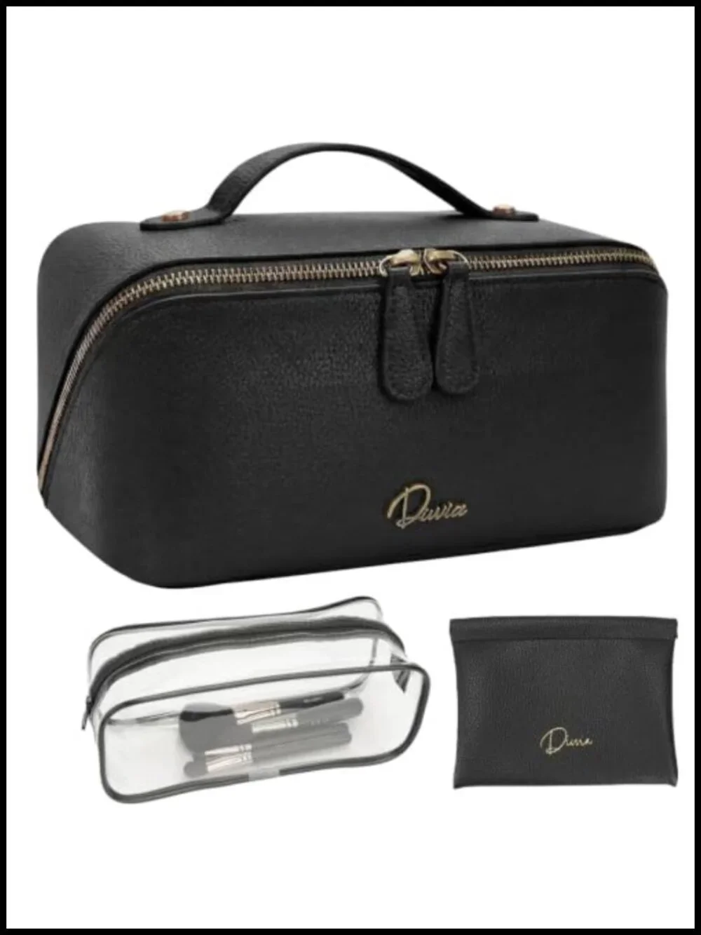 Waterproof Vegan Leather Travel Makeup Bag Organizer with Compartments &